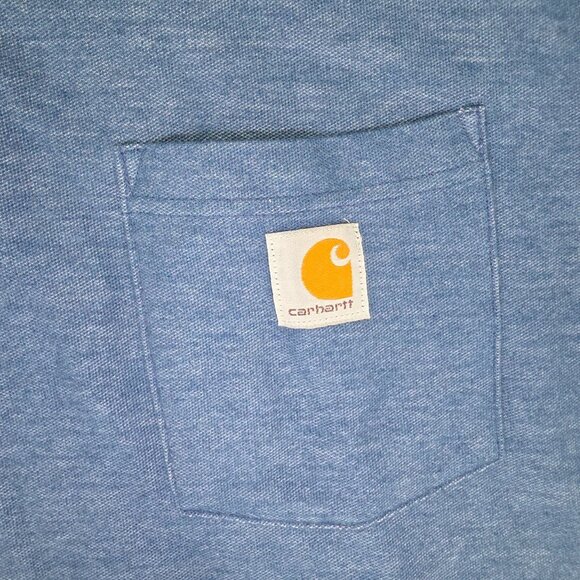 Carhartt Polo Shirt Mens XL Blue Loose Fit Pocket Casual Preppy K570 Workwear - Picture 2 of 8